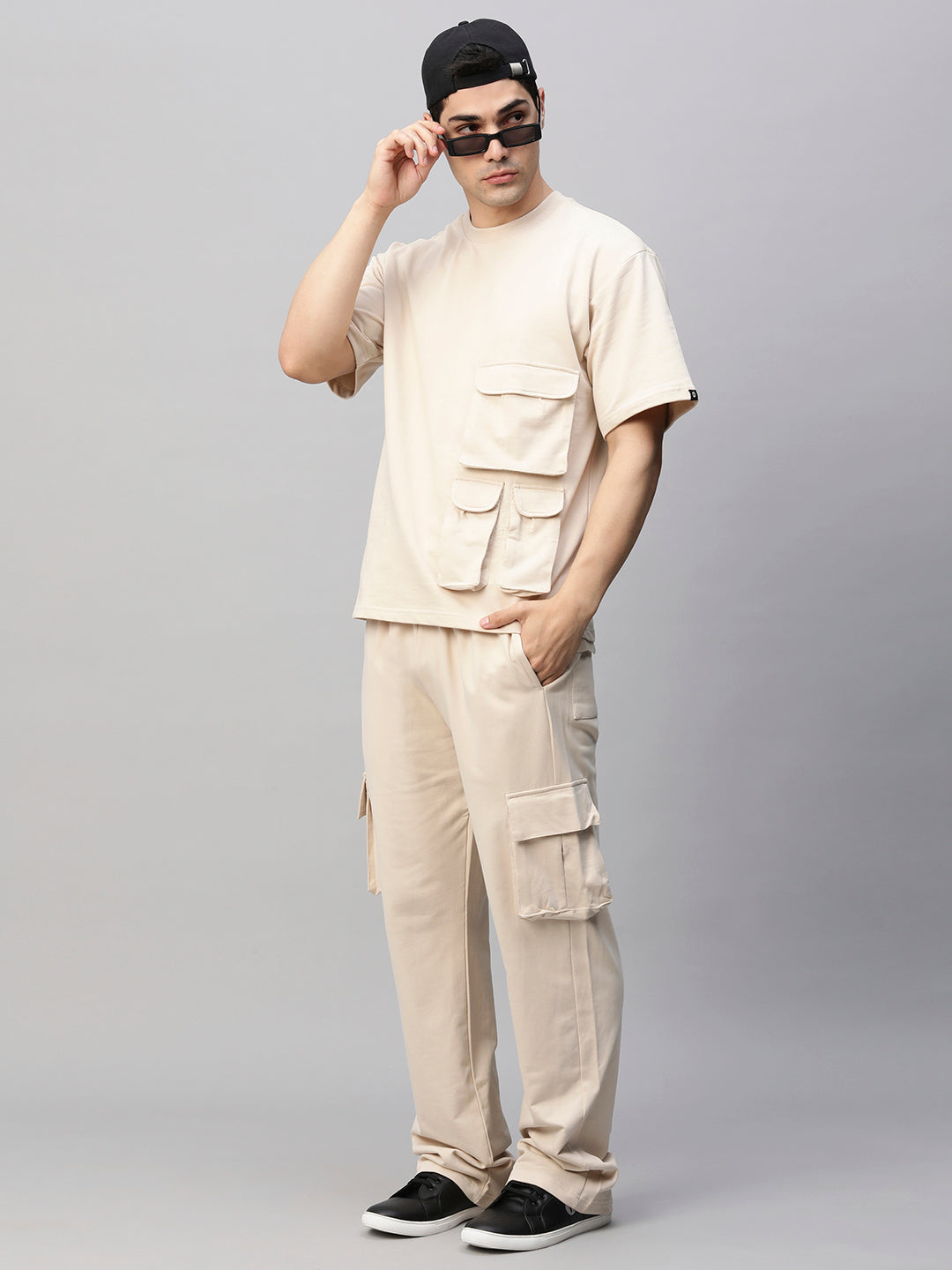 Streetwear Cargo Co-ord Set - Off White - Kurvy