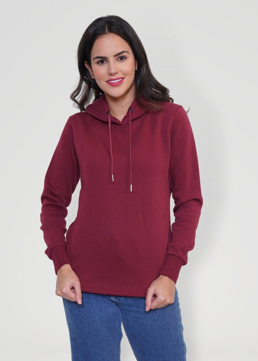 Wine Solid Hoodie Sweatshirt for Women - Kurvy