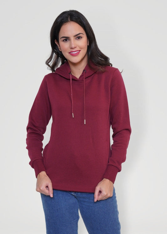 Wine Solid Hoodie Sweatshirt for Women - Kurvy