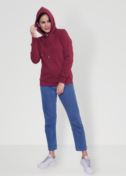 Wine Solid Hoodie Sweatshirt for Women - Kurvy