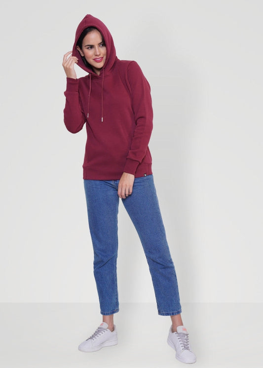 Wine Solid Hoodie Sweatshirt for Women - Kurvy