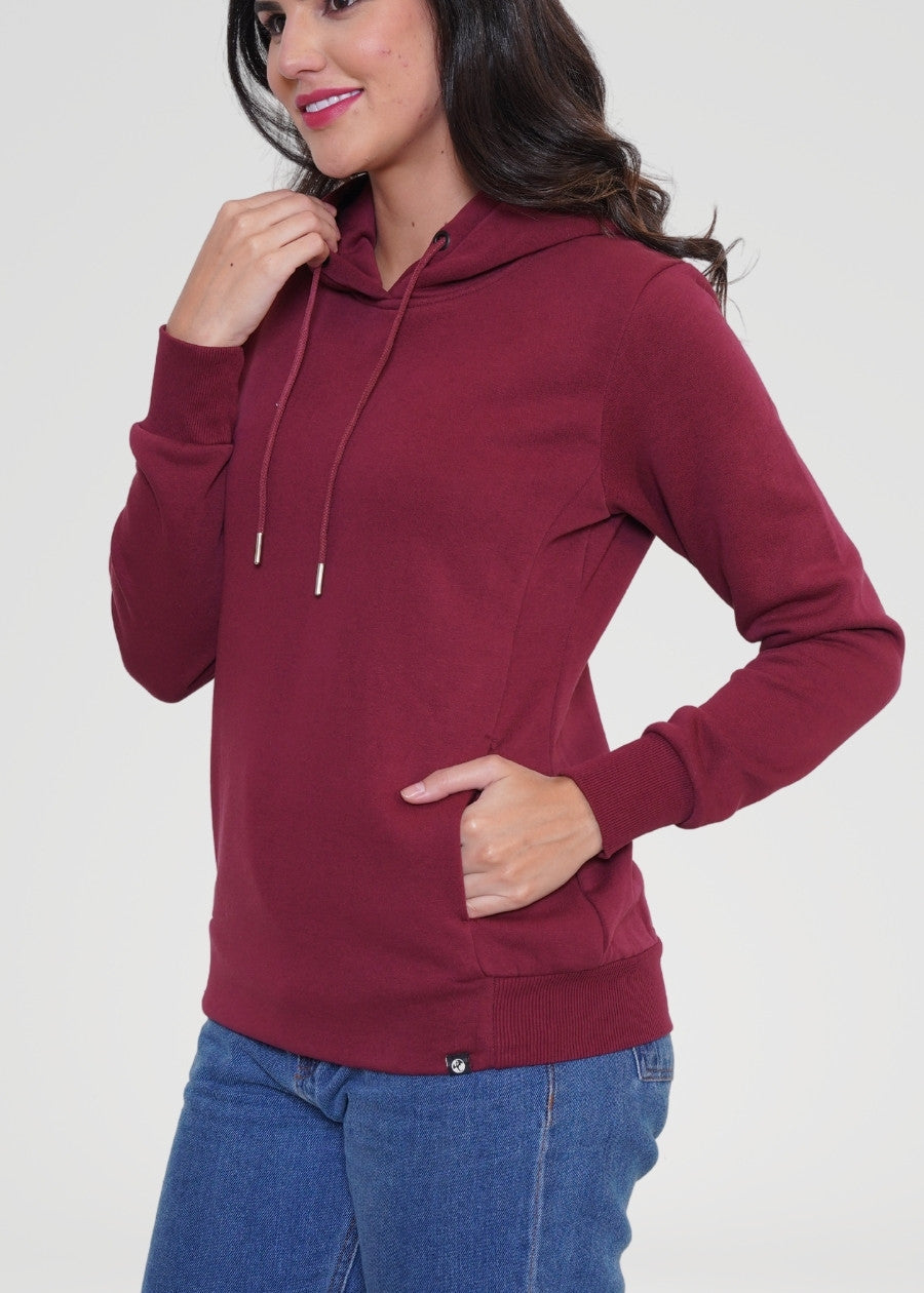 Wine Solid Hoodie Sweatshirt for Women - Kurvy