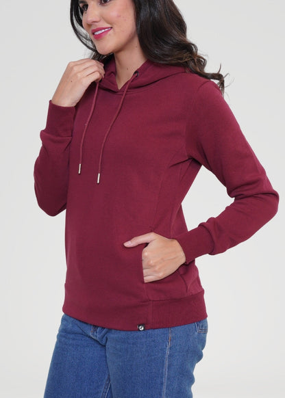 Wine Solid Hoodie Sweatshirt for Women - Kurvy