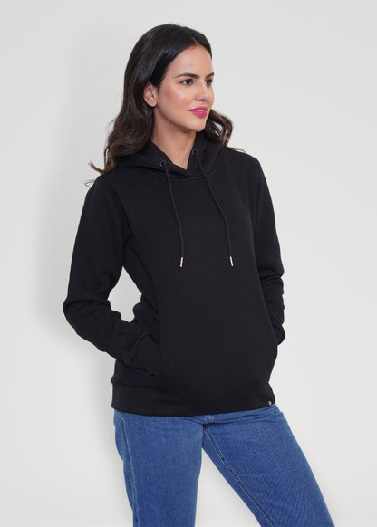 Women Fleece Hoodie Sweatshirt - Black - Kurvy