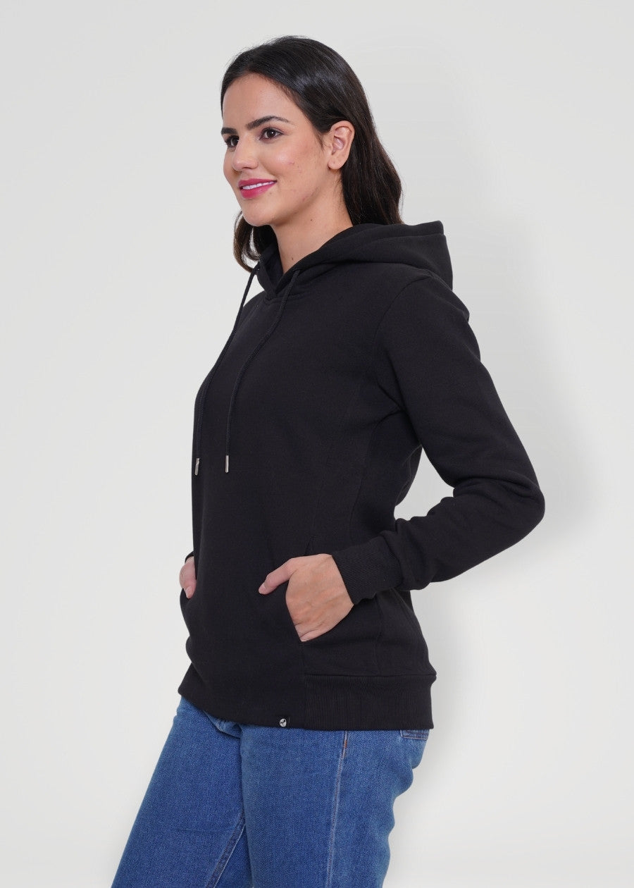 Women Fleece Hoodie Sweatshirt - Black - Kurvy