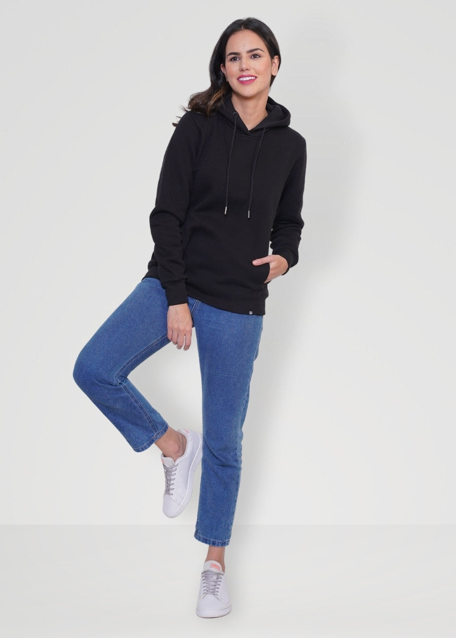 Women Fleece Hoodie Sweatshirt - Black - Kurvy