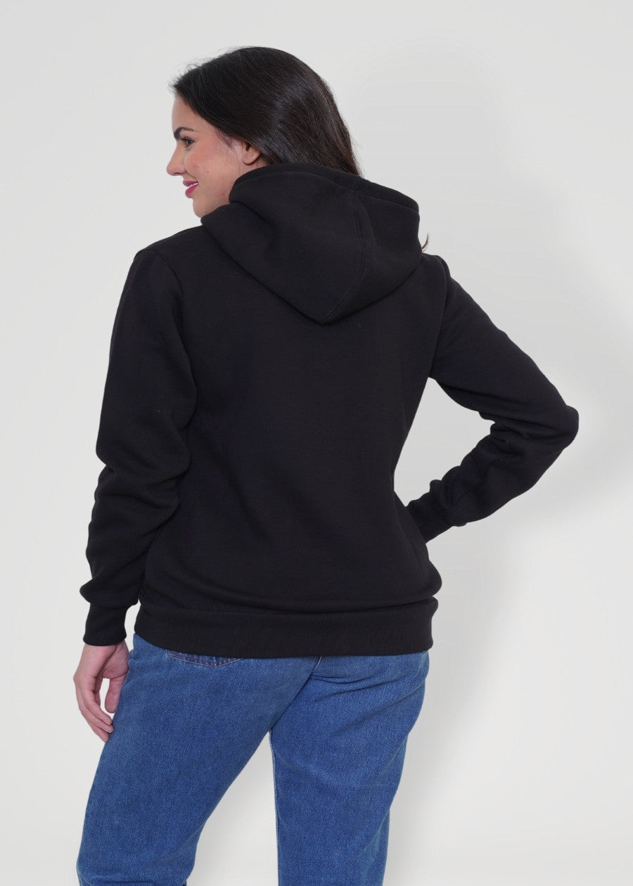 Women Fleece Hoodie Sweatshirt - Black - Kurvy