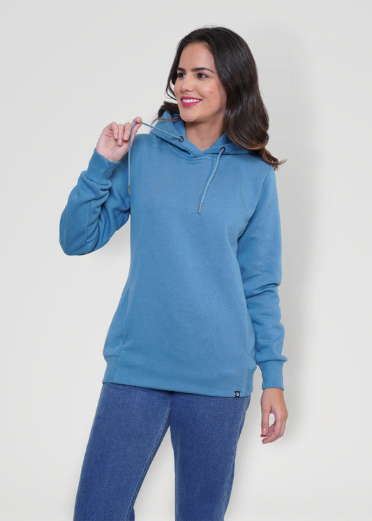 Women Fleece Hoodie Sweatshirt - Denim Blue - Kurvy