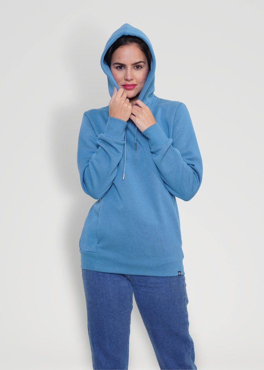 Women Fleece Hoodie Sweatshirt - Denim Blue - Kurvy