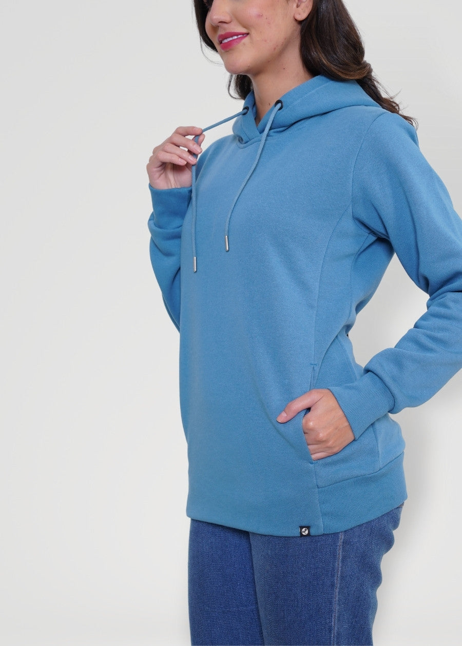 Women Fleece Hoodie Sweatshirt - Denim Blue - Kurvy
