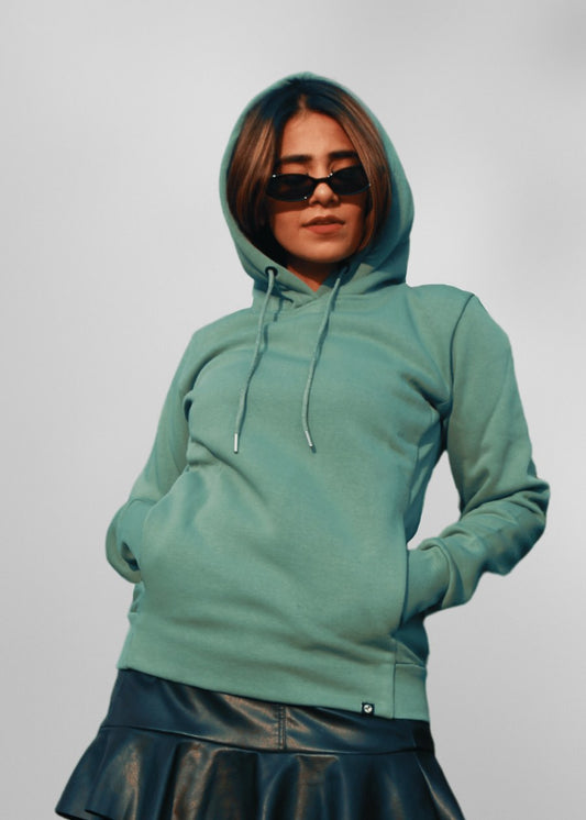 Women Fleece Hoodie Sweatshirt - Olive Green - Kurvy