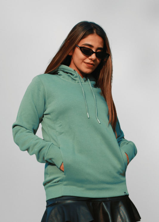 Women Fleece Hoodie Sweatshirt - Olive Green - Kurvy