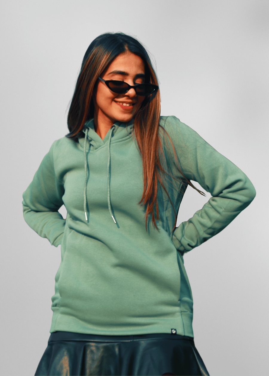 Women Fleece Hoodie Sweatshirt - Olive Green - Kurvy