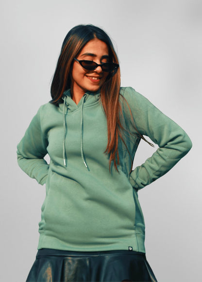Women Fleece Hoodie Sweatshirt - Olive Green - Kurvy