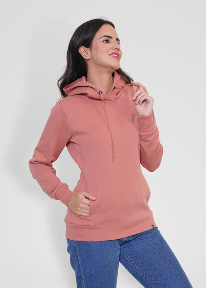 Women Fleece Hoodie Sweatshirt - Salmon Pink - Kurvy