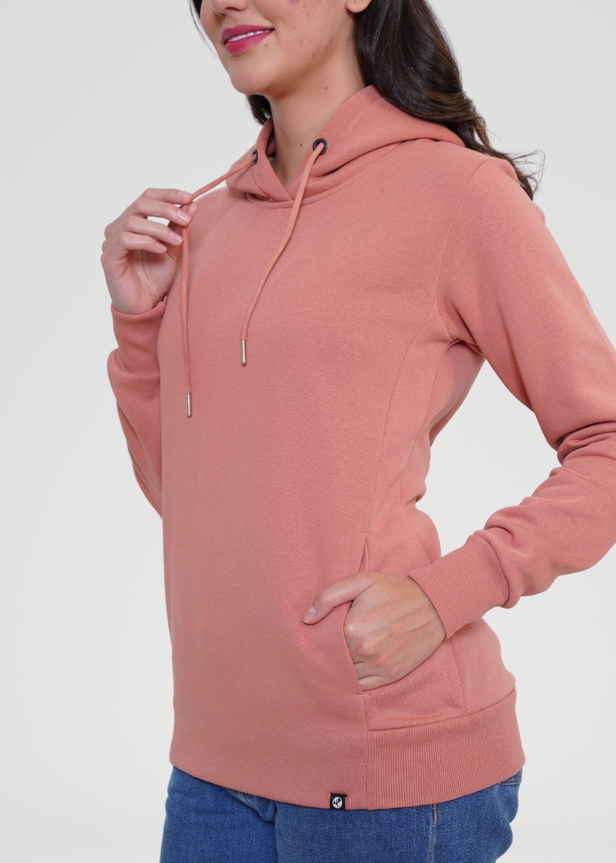 Women Fleece Hoodie Sweatshirt - Salmon Pink - Kurvy