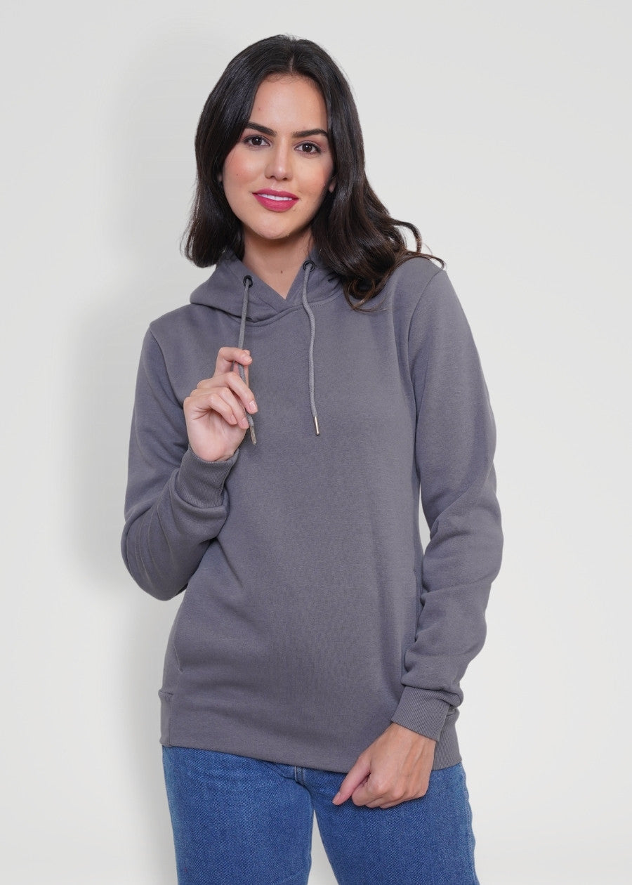Women Fleece Hoodie Sweatshirt - Steel Grey - Kurvy