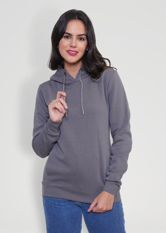 Women Fleece Hoodie Sweatshirt - Steel Grey - Kurvy