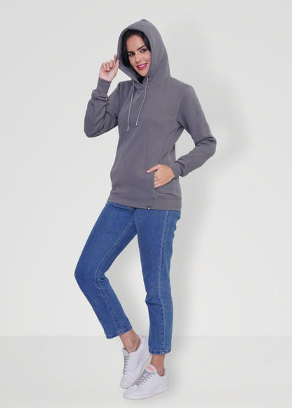 Women Fleece Hoodie Sweatshirt - Steel Grey - Kurvy