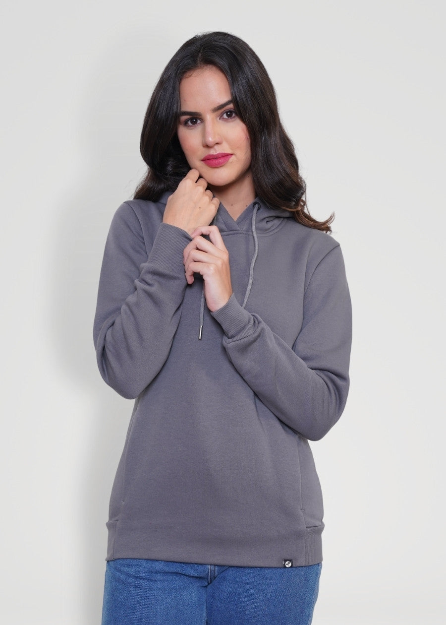 Women Fleece Hoodie Sweatshirt - Steel Grey - Kurvy