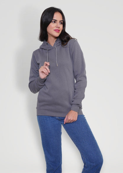 Women Fleece Hoodie Sweatshirt - Steel Grey - Kurvy