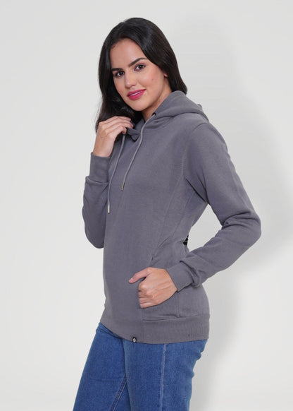 Women Fleece Hoodie Sweatshirt - Steel Grey - Kurvy