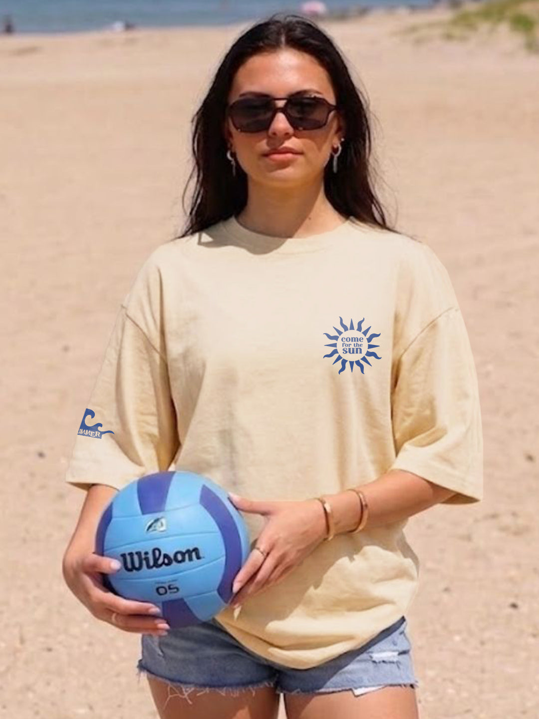 Beach Postcard Women Printed Oversized Printed T-Shirt  -  Kurvy Oversized T-Shirt