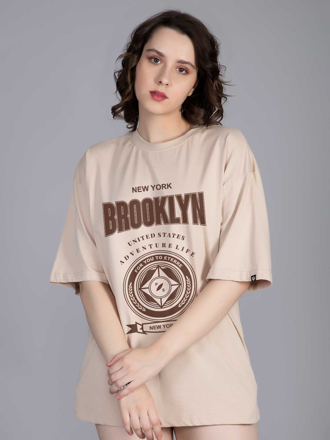 BROOKLYN COMPASS Women Graphic Oversized Printed T-Shirt  -  Kurvy Oversized T-Shirt