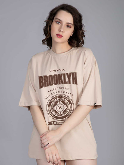BROOKLYN COMPASS Women Graphic Oversized Printed T-Shirt  -  Kurvy Oversized T-Shirt