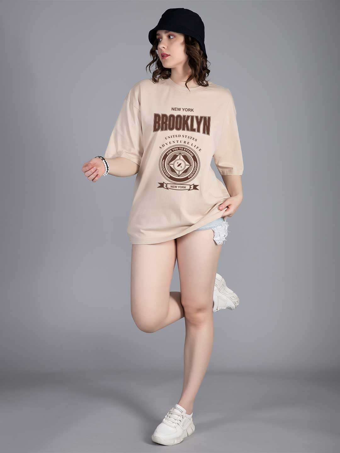 BROOKLYN COMPASS Women Graphic Oversized Printed T-Shirt  -  Kurvy Oversized T-Shirt