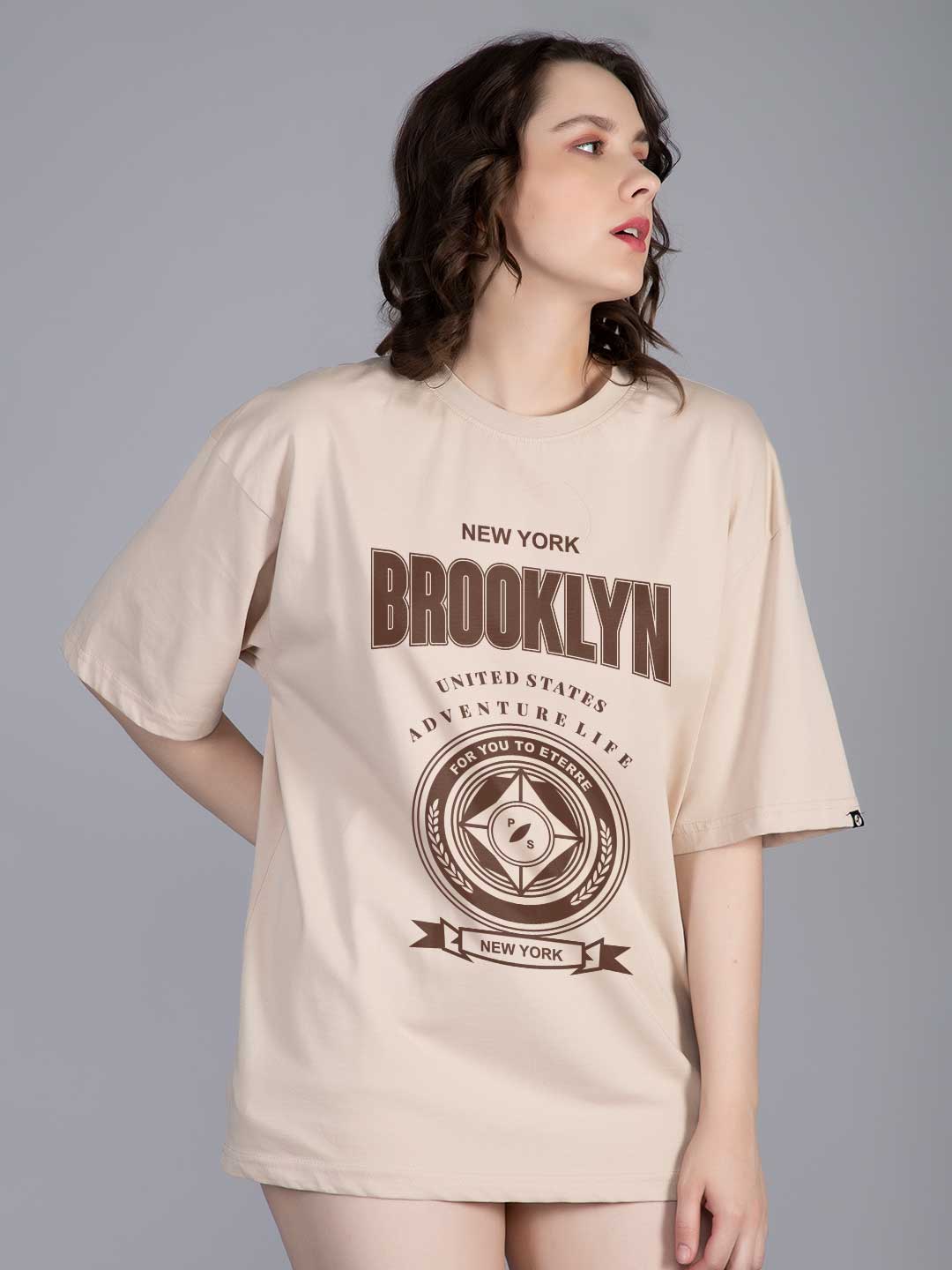 BROOKLYN COMPASS Women Graphic Oversized Printed T-Shirt  -  Kurvy Oversized T-Shirt