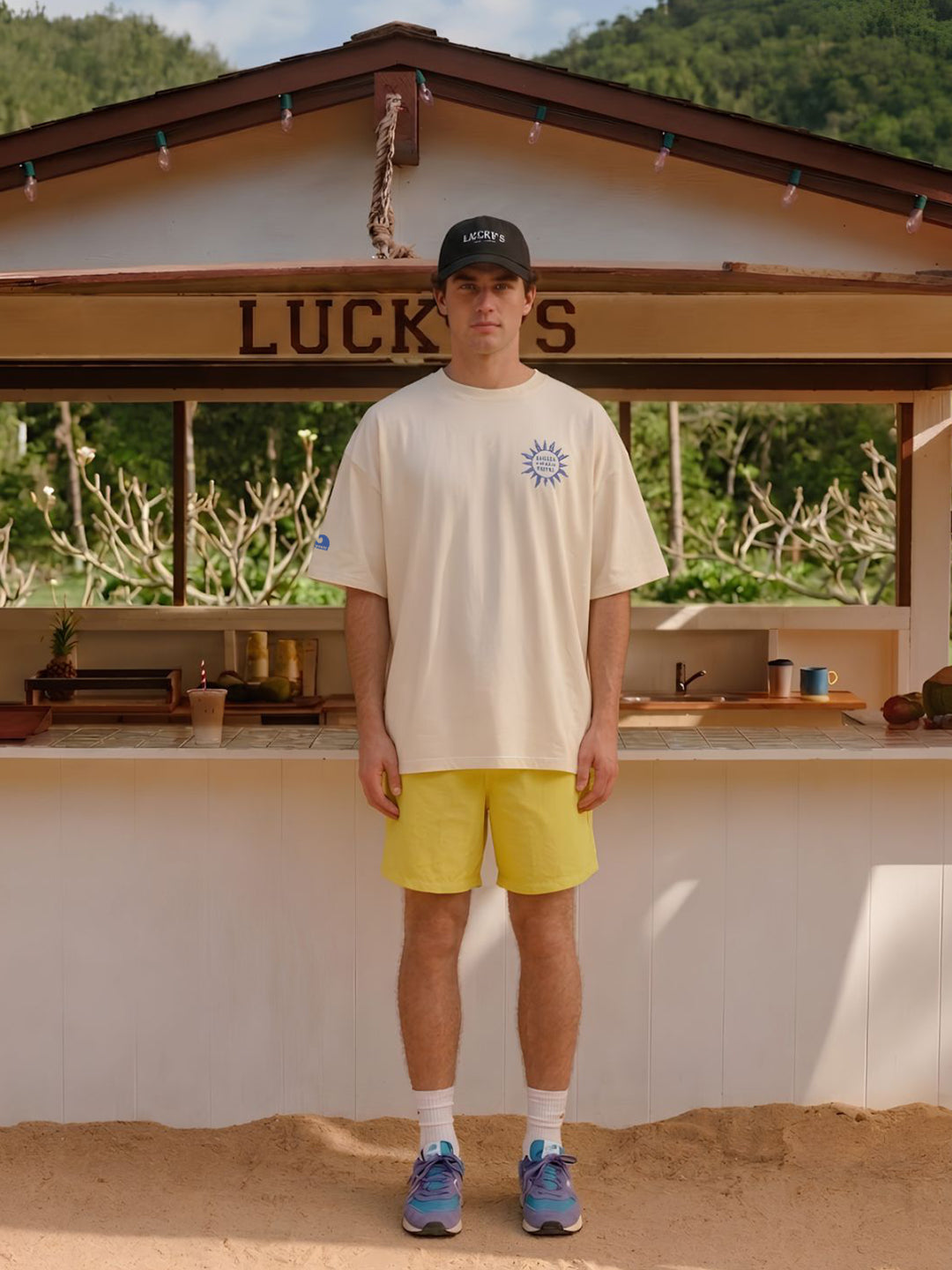 Beach Postcard Men Printed Oversized Printed T-Shirt  -  Kurvy Oversized T-Shirt