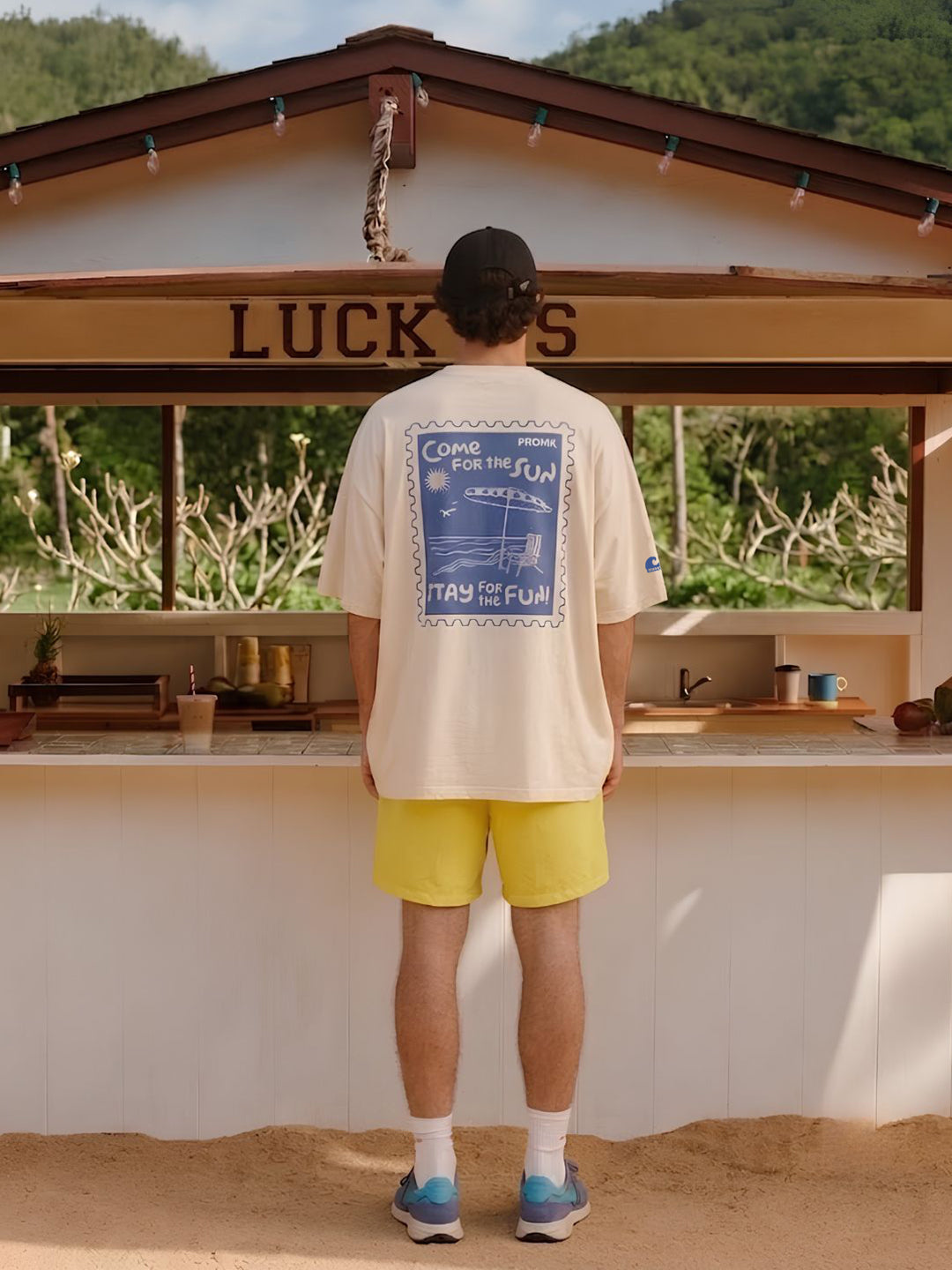 Beach Postcard Men Printed Oversized Printed T-Shirt  -  Kurvy Oversized T-Shirt