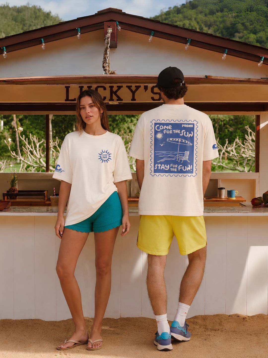 Beach Postcard Men Printed Oversized Printed T-Shirt  -  Kurvy Oversized T-Shirt