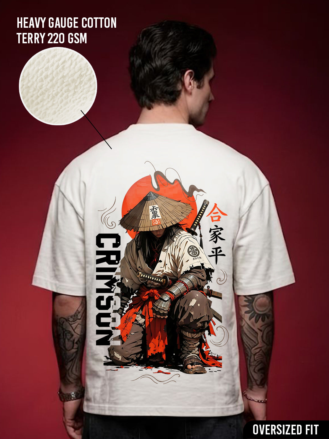 CRIMSON STRAWHAT Men Terry Printed Oversized T-Shirt  -  Kurvy Oversized T-Shirt