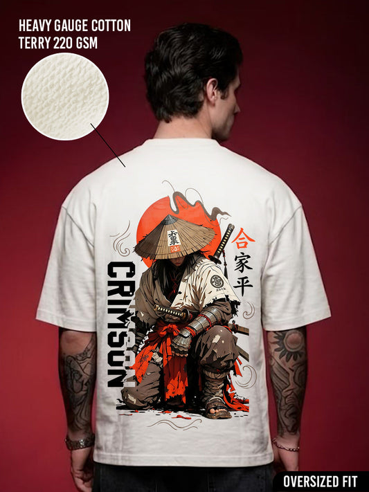CRIMSON STRAWHAT Men Terry Printed Oversized T-Shirt  -  Kurvy Oversized T-Shirt