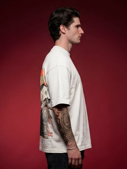 CRIMSON STRAWHAT Men Terry Printed Oversized T-Shirt  -  Kurvy Oversized T-Shirt