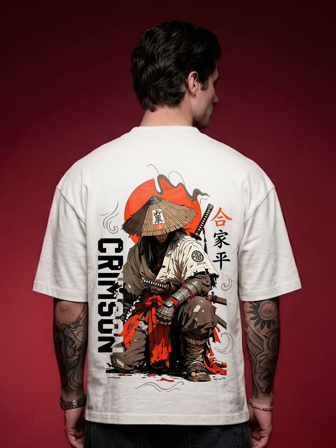 CRIMSON STRAWHAT Men Terry Printed Oversized T-Shirt  -  Kurvy Oversized T-Shirt