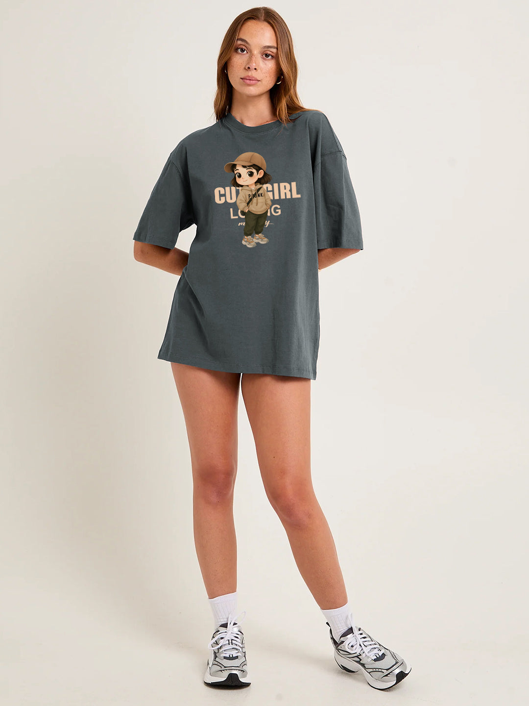 CUTE GIRL Women Graphic Oversized Printed T-Shirt  -  Kurvy Oversized T-Shirt