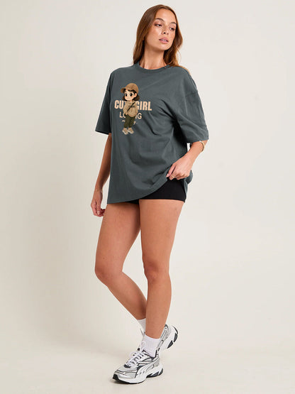 CUTE GIRL Women Graphic Oversized Printed T-Shirt  -  Kurvy Oversized T-Shirt