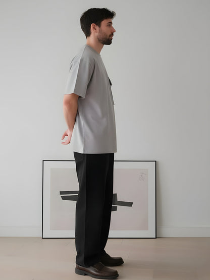 Cargo T-Shirt For Men - Ash Grey  -  Kurvy Oversized T-Shirt