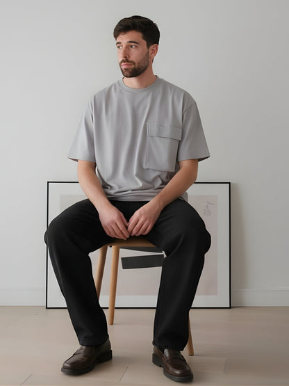 Cargo T-Shirt For Men - Ash Grey  -  Kurvy Oversized T-Shirt
