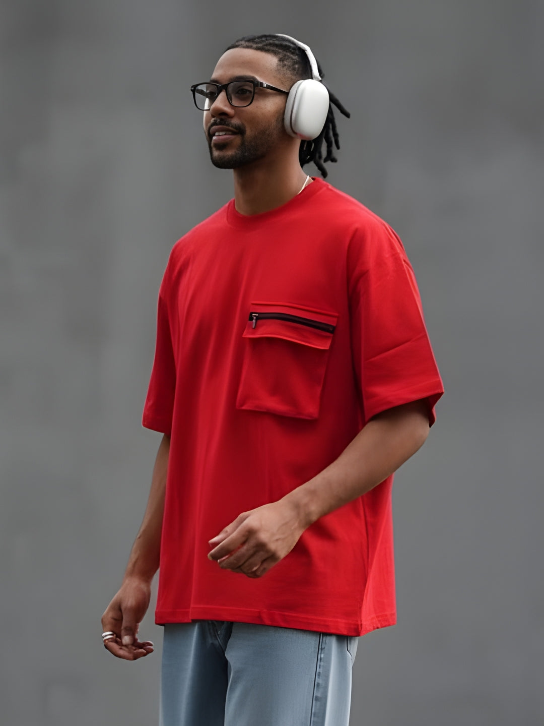 Cargo T-Shirt For Men - Candy Red  -  Kurvy Oversized T-Shirt