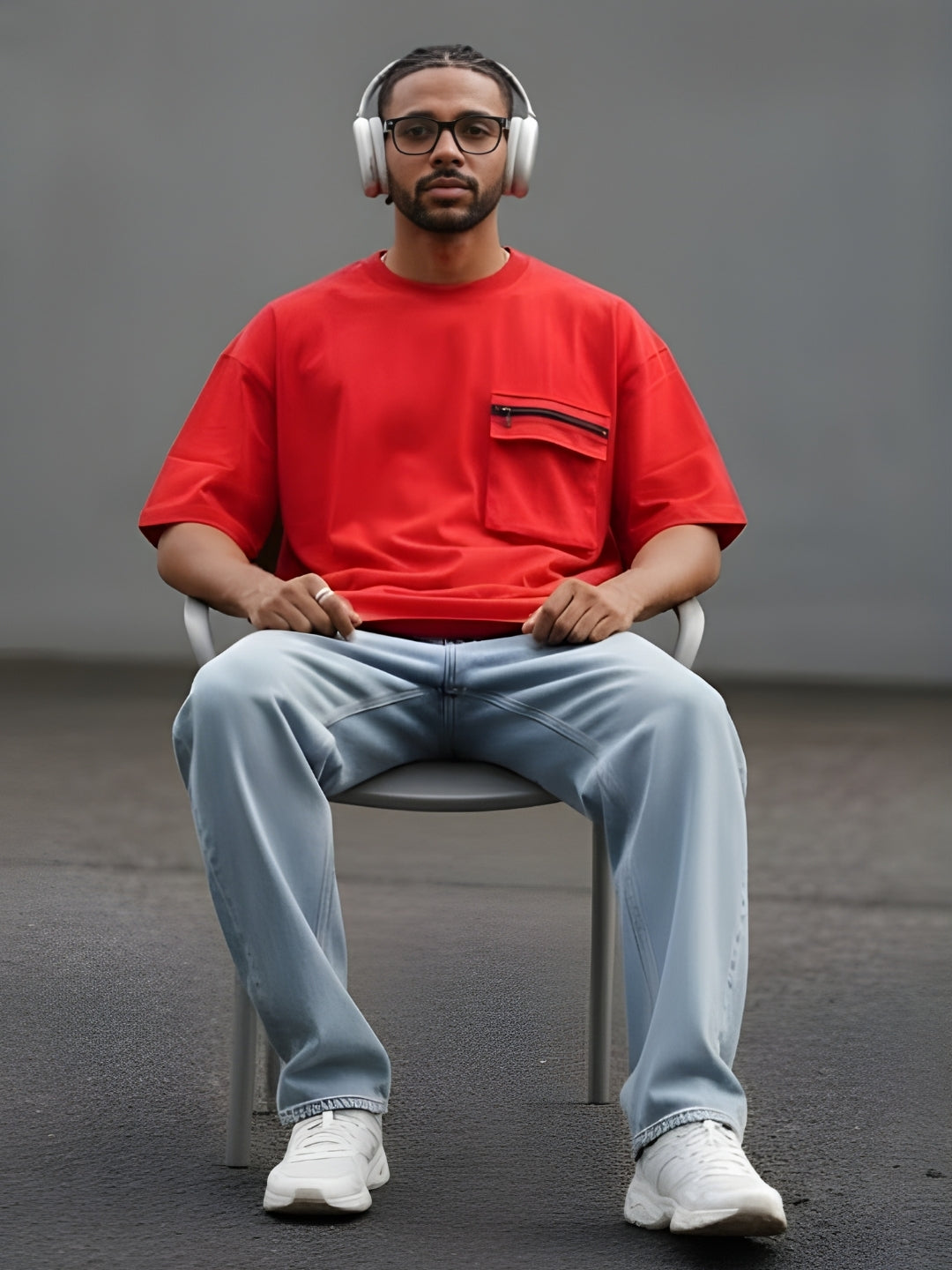 Cargo T-Shirt For Men - Candy Red  -  Kurvy Oversized T-Shirt