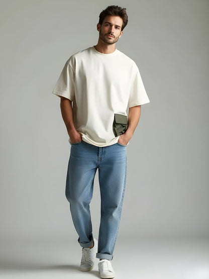 Cargo T-Shirt For Men - Off White  -  Kurvy Oversized T-Shirt