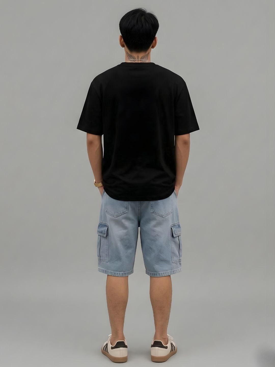 Cargo T-Shirt For Men -Black  -  Kurvy Oversized T-Shirt