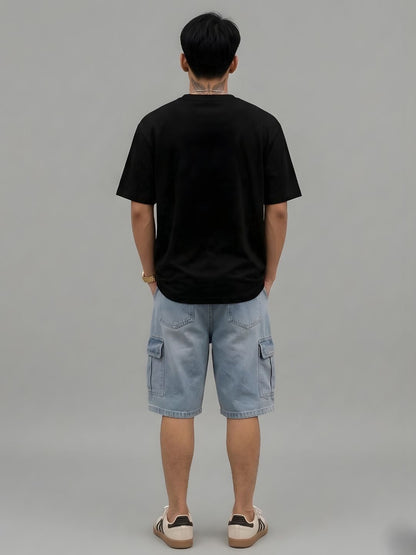 Cargo T-Shirt For Men -Black  -  Kurvy Oversized T-Shirt