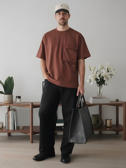 Cargo T-Shirt For Men -Cocoa  -  Kurvy Oversized T-Shirt