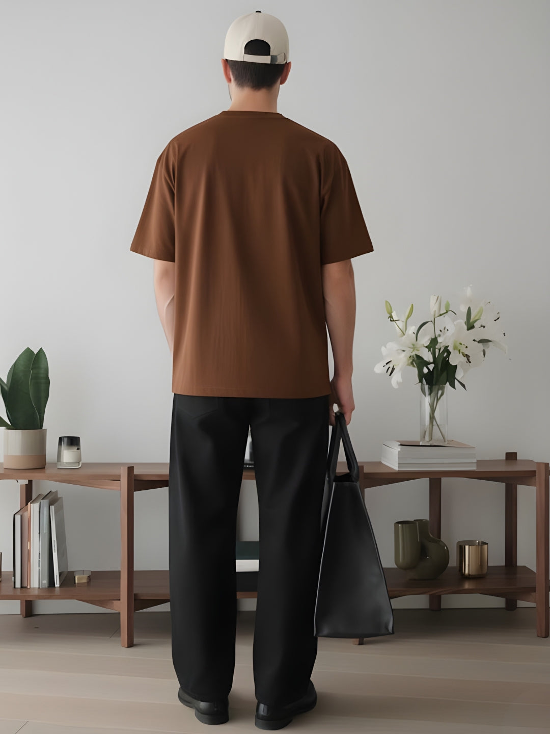 Cargo T-Shirt For Men -Cocoa  -  Kurvy Oversized T-Shirt