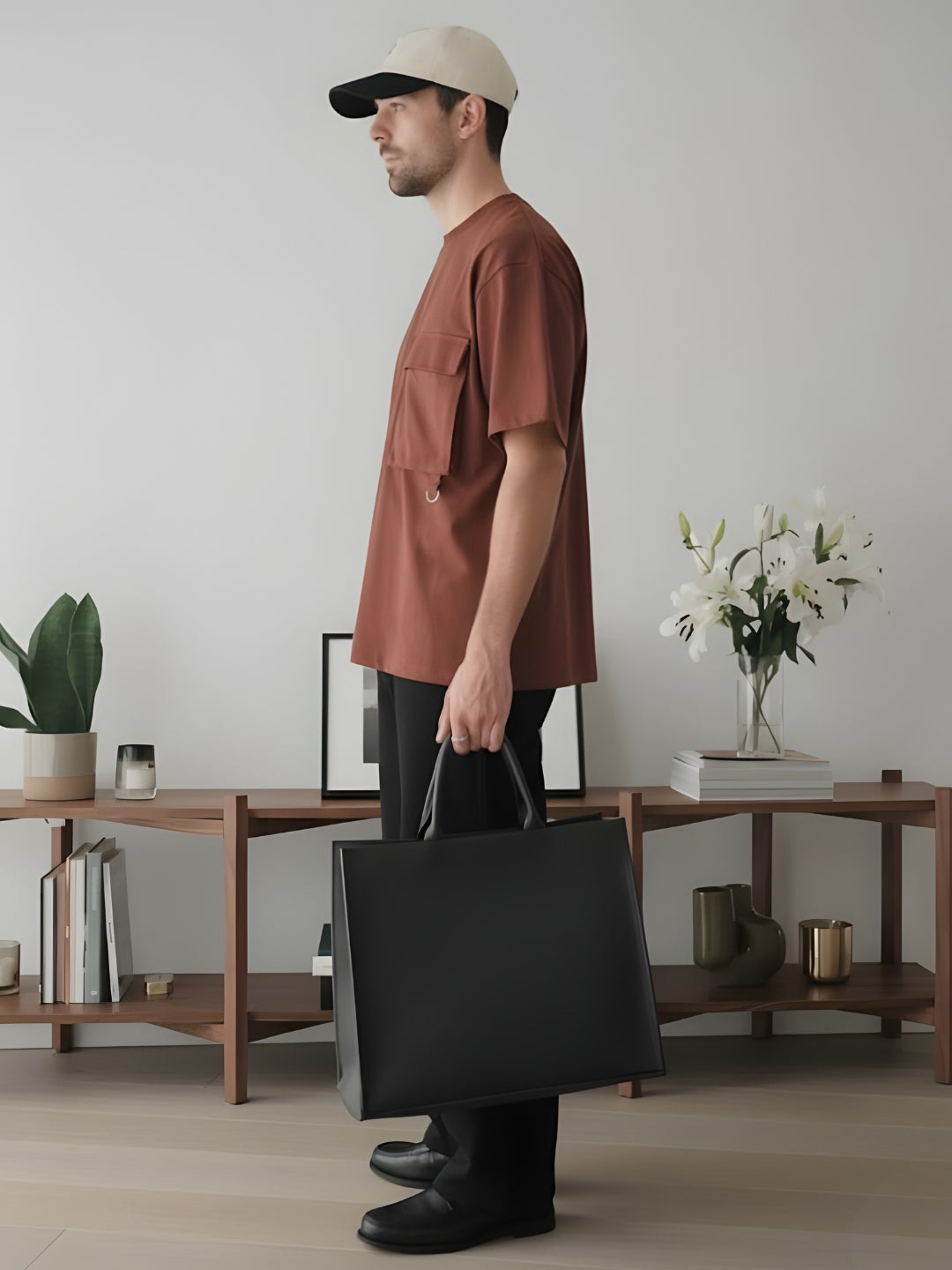 Cargo T-Shirt For Men -Cocoa  -  Kurvy Oversized T-Shirt